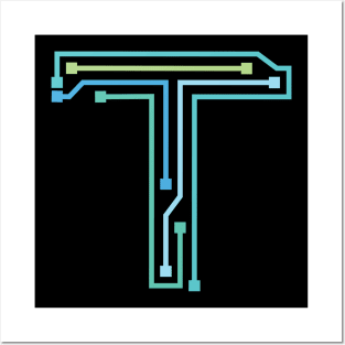 Alphabet T Circuit Typography Design Posters and Art